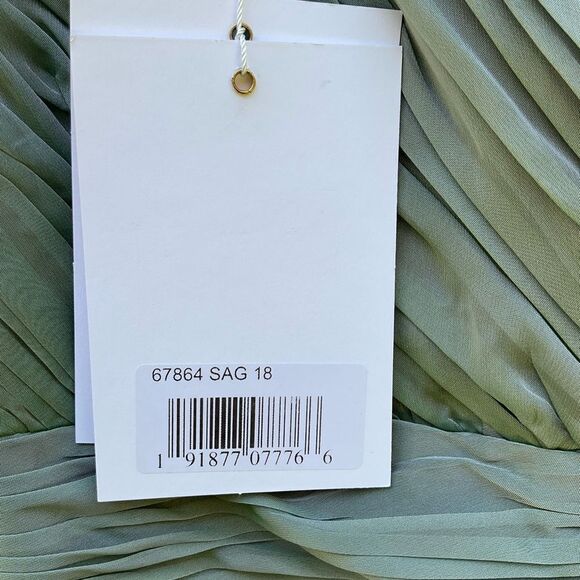 NWT Mac Duggal 67864 Long Sleeve Satin Chiffon Tiered Gown Dress Sage Green - Picture 14 of 15